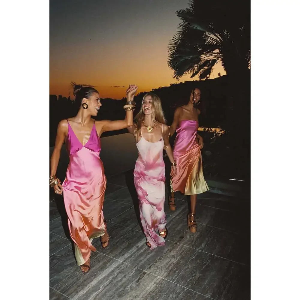 12th Tribe Amora Pink Floral Mesh Maxi Dress Size L